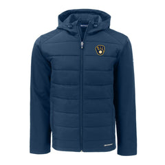 Milwaukee Brewers Cutter & Buck Big & Tall Evoke Hybrid Eco Softshell Recycled Full-Zip Hoodie | MLB On Sale