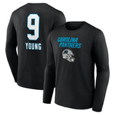 Carolina Panthers Bryce Young Team Wordmark Name & Number Long Sleeve T-Shirt