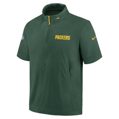 Green Bay Packers Nike 2024 Sideline Coach Short Sleeve Half-Zip Hoodie Jacket