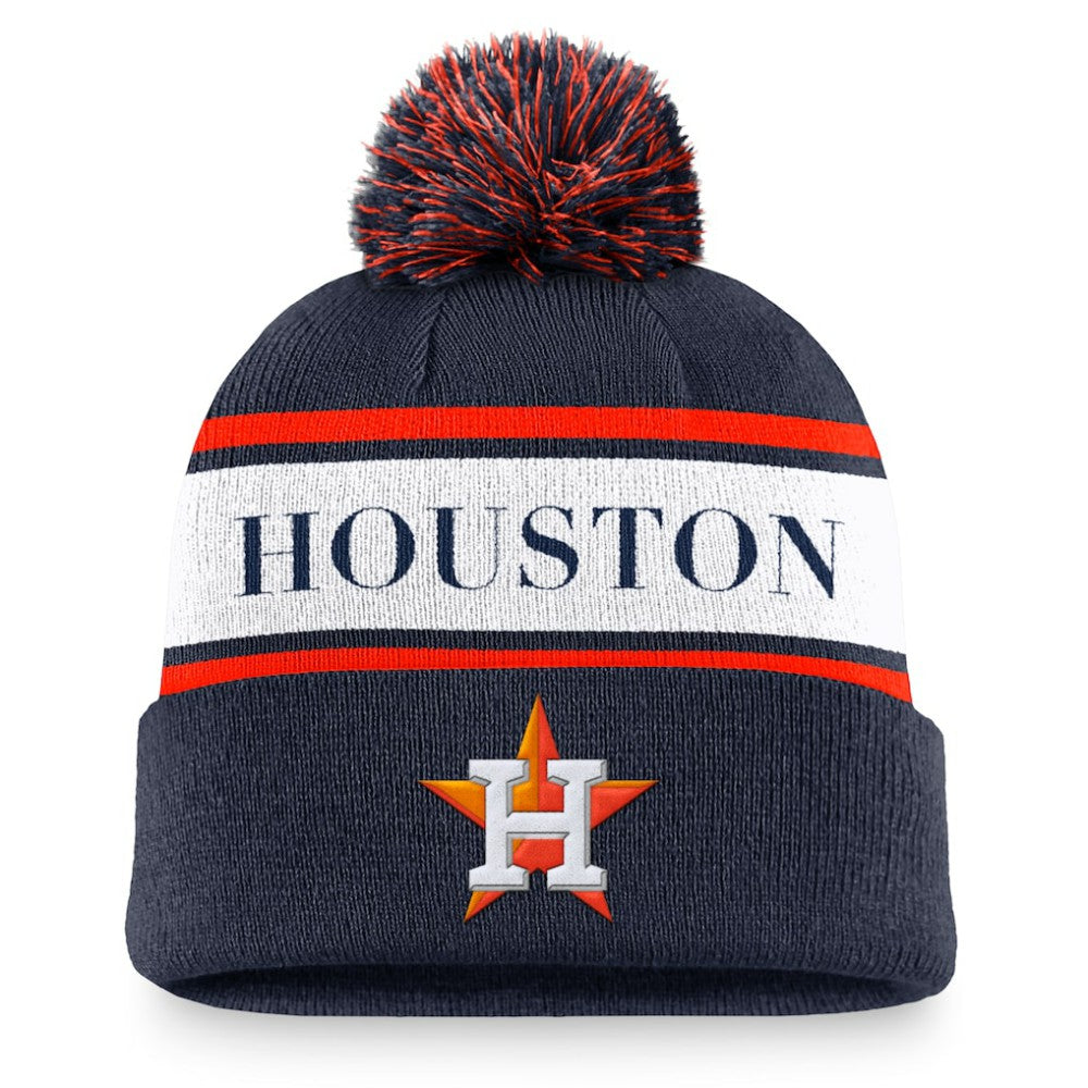 Houston Astros Nike Team Stripe Peak Cuffed Knit Hat with Pom | MLB Sale