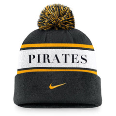 Pittsburgh Pirates Nike Team Stripe Peak Cuffed Knit Hat with Pom | MLB Shop