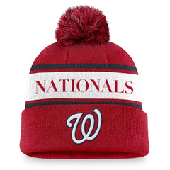 Washington Nationals Nike Team Stripe Peak Cuffed Knit Hat with Pom | MLB On Sale