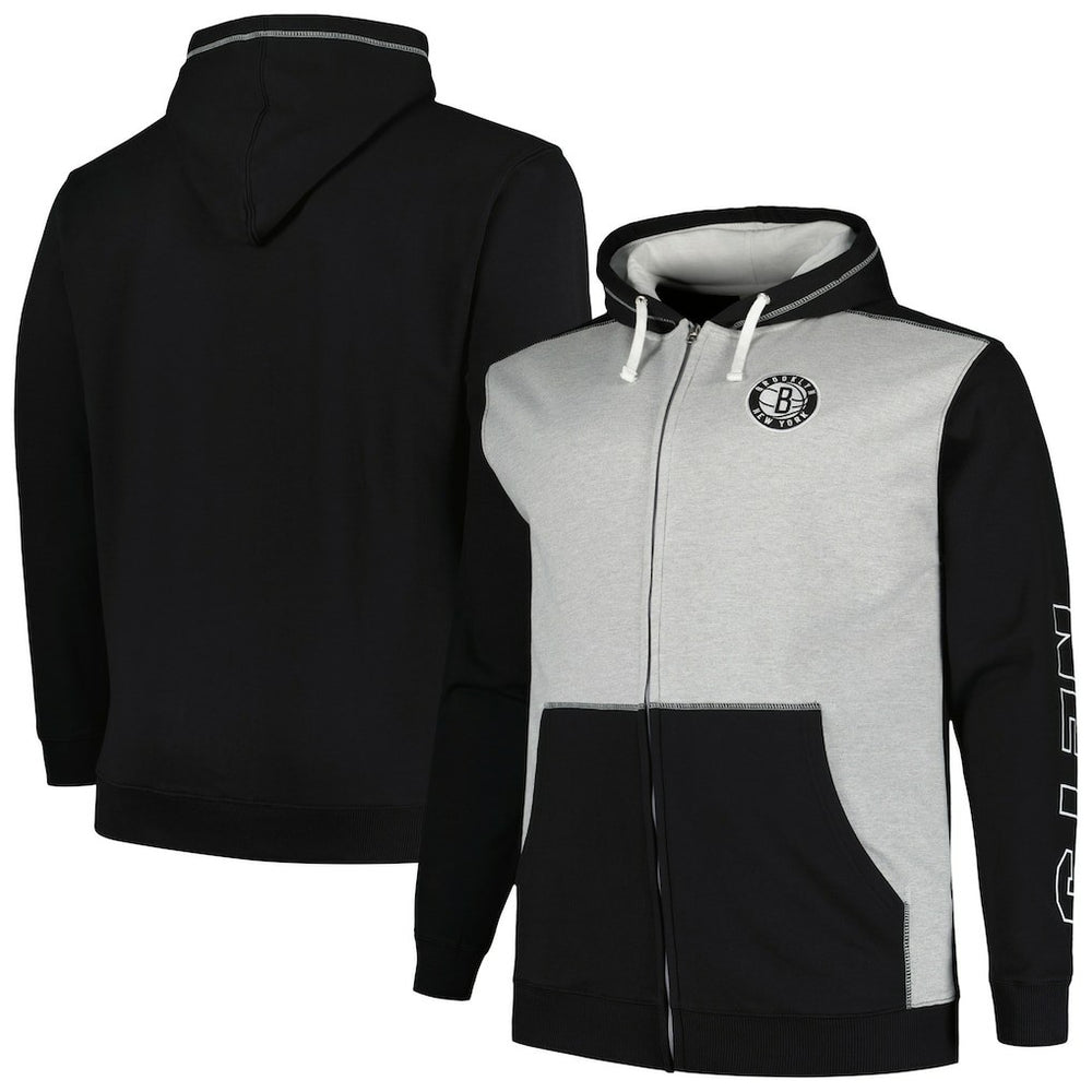 Brooklyn Nets Big & Tall Contrast Pieced Stitched Full-Zip Hoodie New
