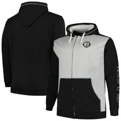 Brooklyn Nets Big & Tall Contrast Pieced Stitched Full-Zip Hoodie New