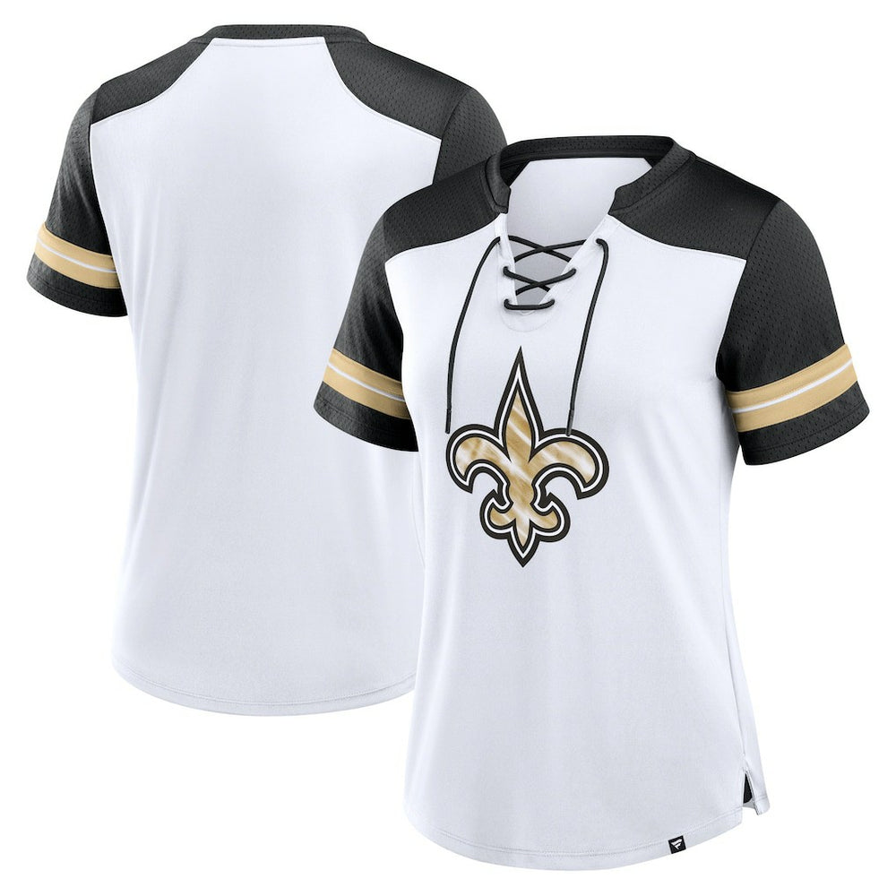 New Orleans Saints Fanatics Women's Foiled Primary Lace-Up T-Shirt