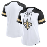 New Orleans Saints Fanatics Women's Foiled Primary Lace-Up T-Shirt