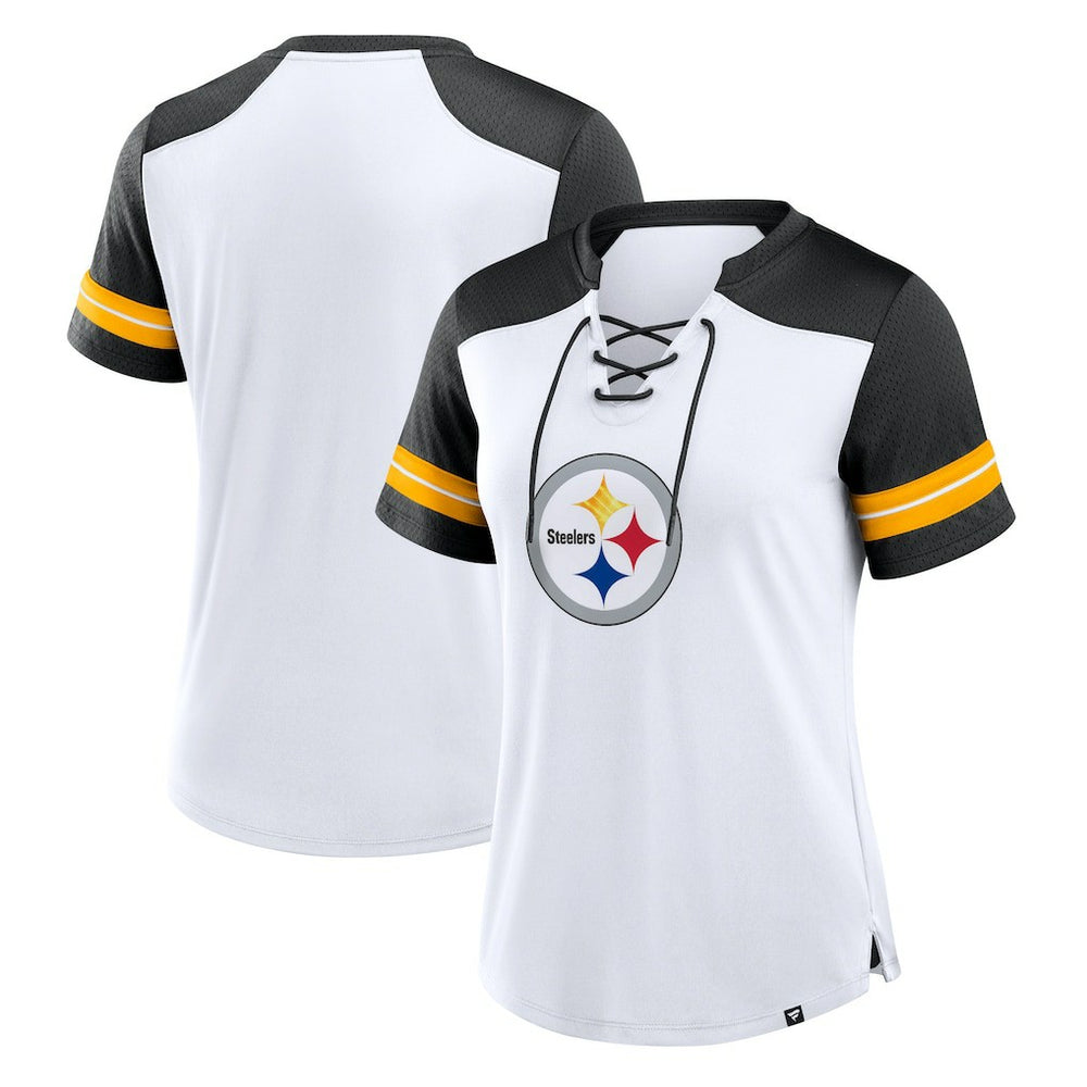 Pittsburgh Steelers Fanatics Women's Foiled Primary Lace-Up T-Shirt