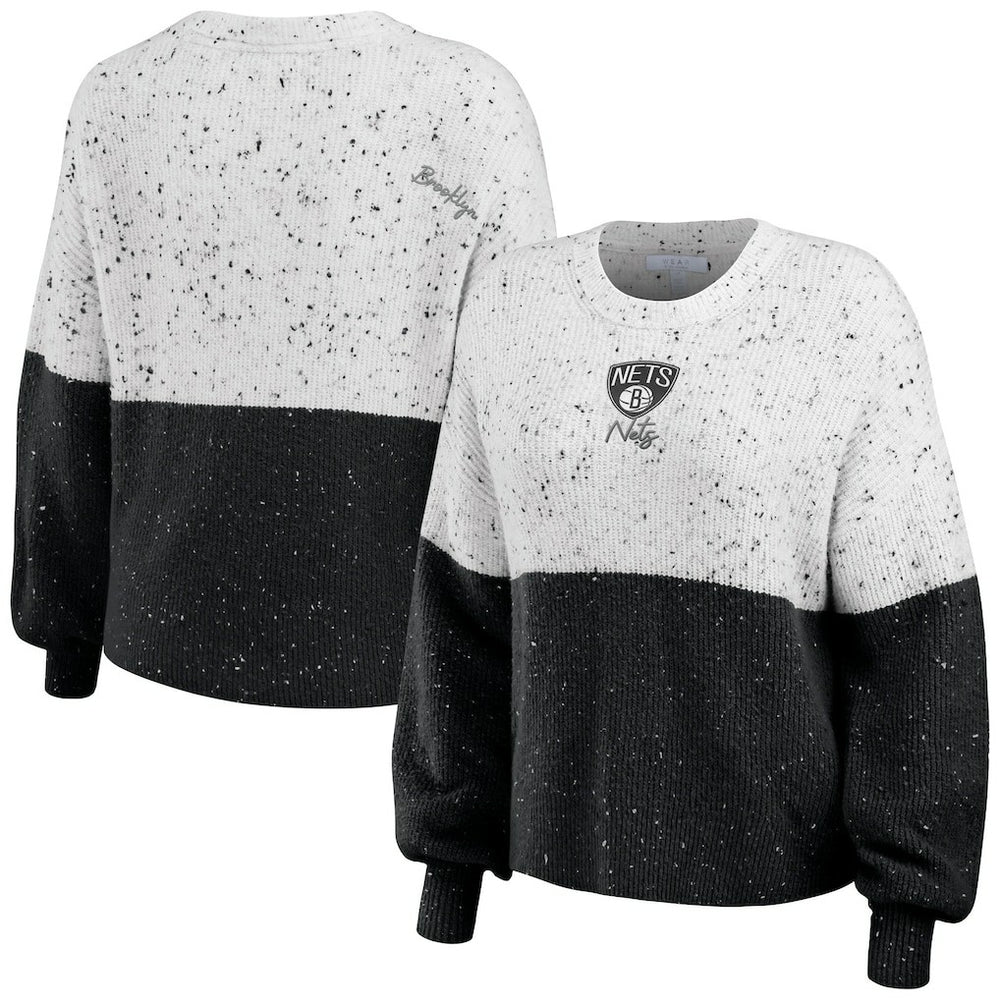 Brooklyn Nets WEAR by Erin Andrews Women's Color-Block Pullover Sweater On Sale