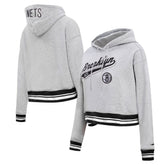 Brooklyn Nets Pro Standard Women's Script Tail Cropped Pullover Hoodie New
