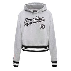 Brooklyn Nets Pro Standard Women's Script Tail Cropped Pullover Hoodie New