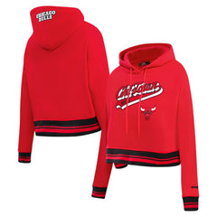 Chicago Bulls Pro Standard Women's Script Tail Cropped Pullover Hoodie On Sale