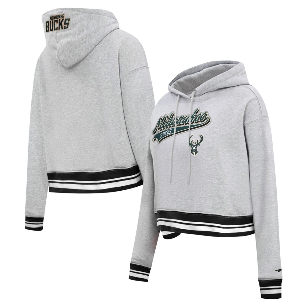 Milwaukee Bucks Pro Standard Women's Script Tail Cropped Pullover Hoodie Discount