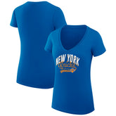 New York Knicks G-III 4Her by Carl Banks Women's Super-Slim Fit Lightweight Filigree Logo V-Neck T-Shirt On Sale