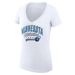 Minnesota Timberwolves G-III 4Her by Carl Banks Women's Super-Slim Fit Lightweight Filigree Logo V-Neck T-Shirt - White cheap Online