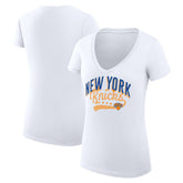 New York Knicks G-III 4Her by Carl Banks Women's Super-Slim Fit Lightweight Filigree Logo V-Neck T-Shirt - White sale On Sale