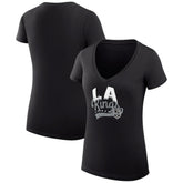 Los Angeles Kings G-III 4Her by Carl Banks Women's Super-Slim Fit Lightweight Filigree Logo V-Neck T-Shirt – Black Sale