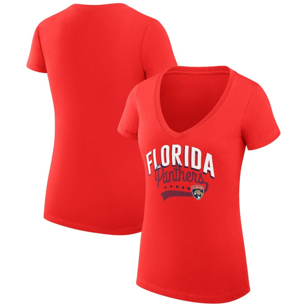 Florida Panthers G-III 4Her by Carl Banks Women's Super-Slim Fit Lightweight Filigree Logo V-Neck T-Shirt – Red On Sale