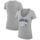 Tampa Bay Lightning G-III 4Her by Carl Banks Women's Super-Slim Fit Lightweight Filigree Logo V-Neck T-Shirt – Gray For Sale