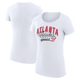 Atlanta Hawks G-III 4Her by Carl Banks Women's Super-Slim Fit Lightweight Filigree Logo T-Shirt - White on sale Discount
