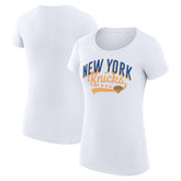 New York Knicks G-III 4Her by Carl Banks Women's Super-Slim Fit Lightweight Filigree Logo T-Shirt - White online On Sale
