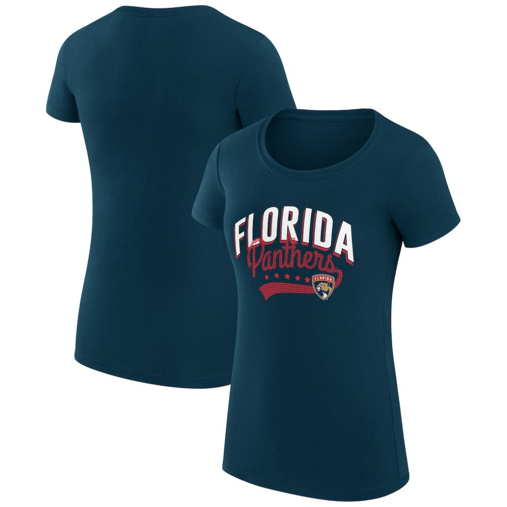 Florida Panthers G-III 4Her by Carl Banks Women's Super-Slim Fit Lightweight Filigree Logo T-Shirt – Navy For Sale