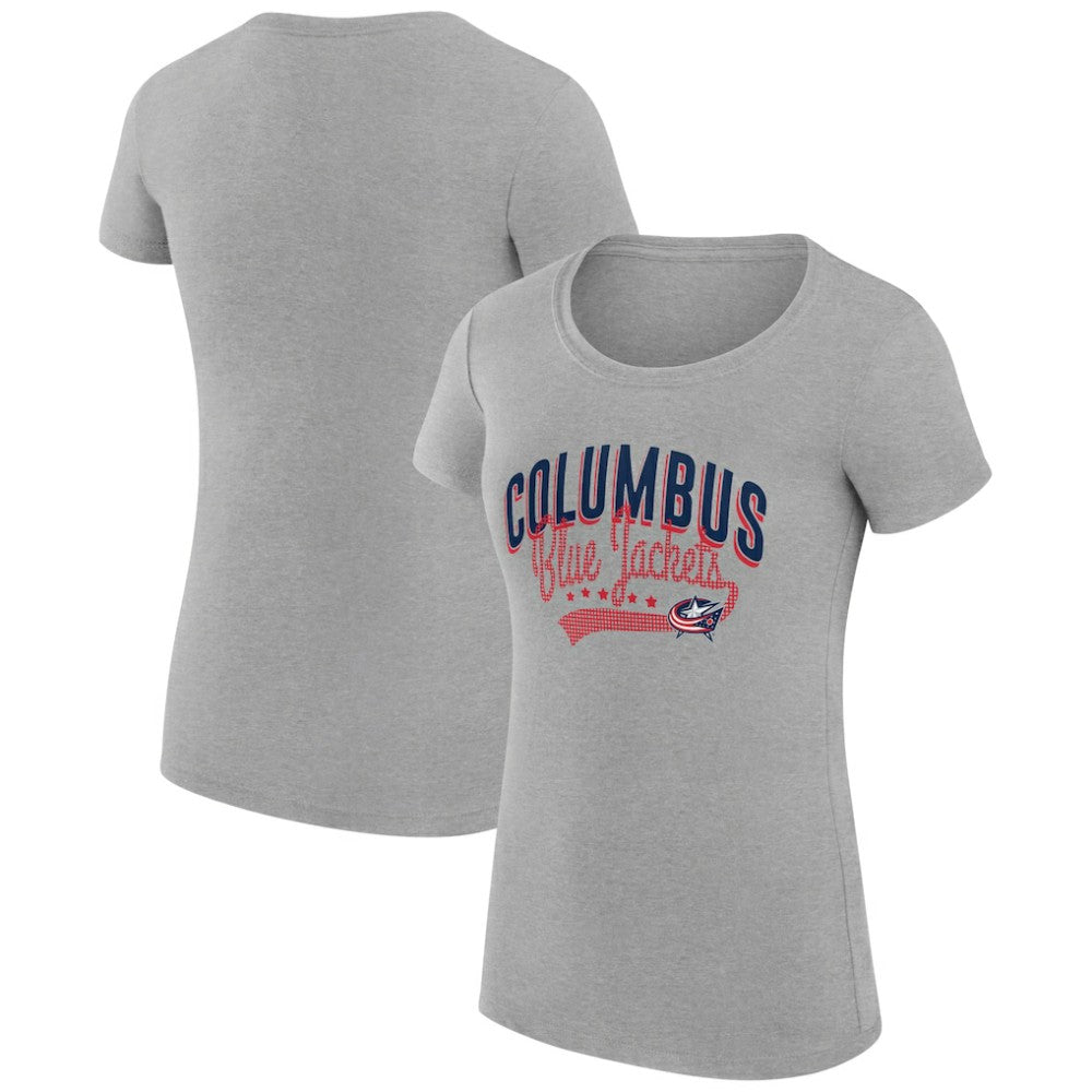 Columbus Blue Jackets G-III 4Her by Carl Banks Women's Super-Slim Fit Lightweight Filigree Logo T-Shirt – Gray Sale