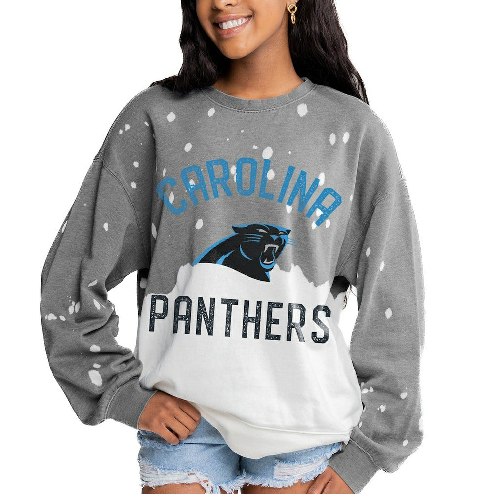 Carolina Panthers Gameday Couture Women's Oversized Coin Toss Faded French Terry Tri-Blend Pullover Sweatshirt