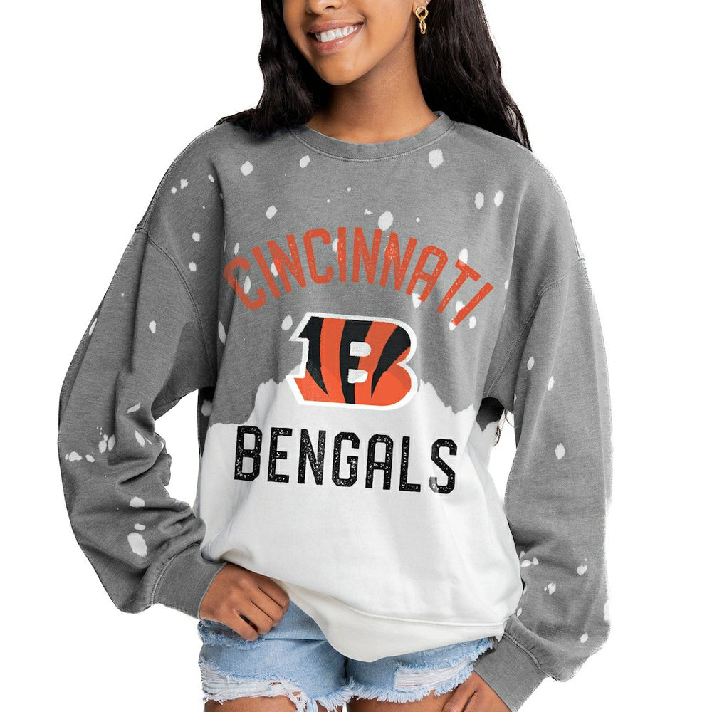 Cincinnati Bengals Gameday Couture Women's Oversized Coin Toss Faded French Terry Tri-Blend Pullover Sweatshirt