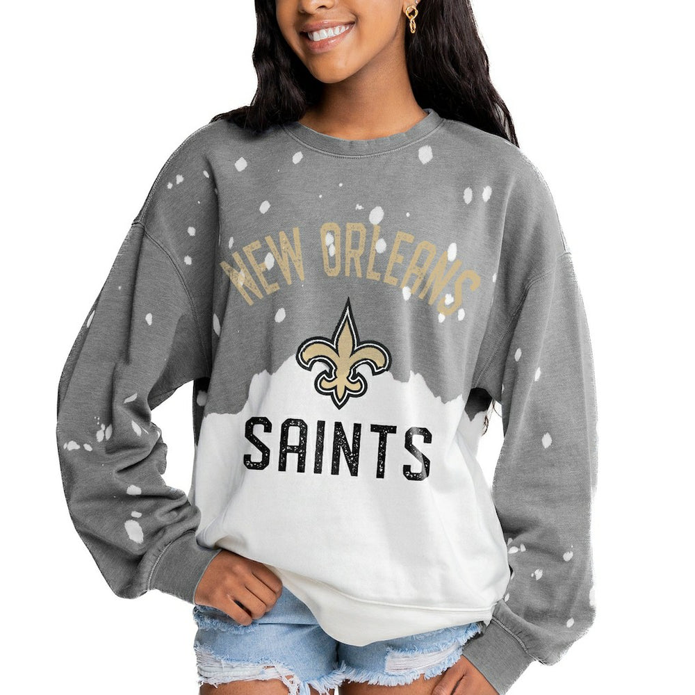 New Orleans Saints Gameday Couture Women's Oversized Coin Toss Faded French Terry Tri-Blend Pullover Sweatshirt
