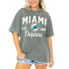 Miami Dolphins Gameday Couture Women's Tackle Titan Boyfriend Washed T-Shirt