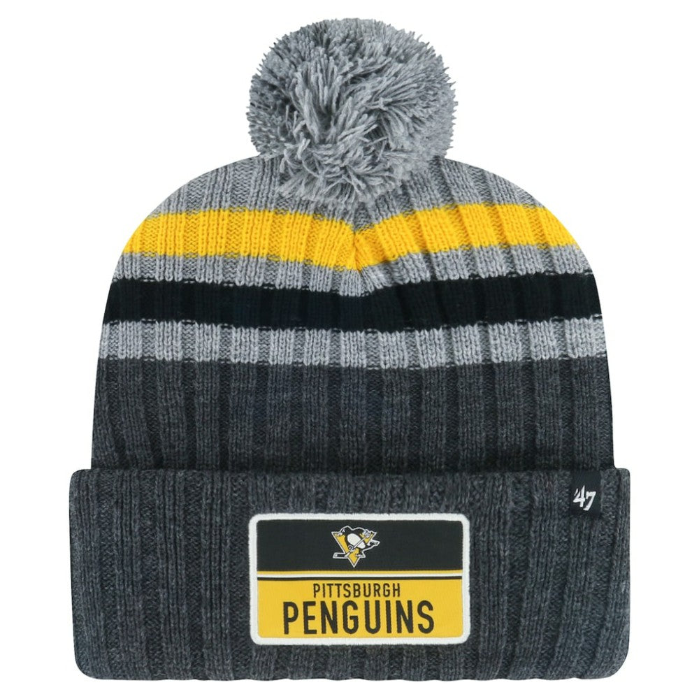Pittsburgh Penguins '47 Stack Patch Cuffed Knit Hat with Pom On Sale
