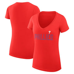 Philadelphia Phillies G-III 4Her by Carl Banks Women's Super-Slim Fit Lightweight Dot Print V-Neck T-Shirt | MLB New