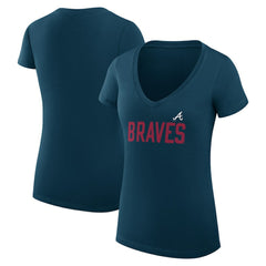 Atlanta Braves G-III 4Her by Carl Banks Women's Super-Slim Fit Lightweight Dot Print V-Neck T-Shirt | MLB Outlet