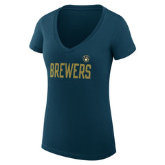 Milwaukee Brewers G-III 4Her by Carl Banks Women's Super-Slim Fit Lightweight Dot Print V-Neck T-Shirt | MLB Discount