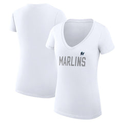 Miami Marlins G-III 4Her by Carl Banks Women's Super-Slim Fit Lightweight Dot Print V-Neck T-Shirt | MLB New