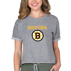 Boston Bruins Concepts Sport Women's Tri-Blend Mainstream Terry Short Sleeve Sweatshirt Top On Sale