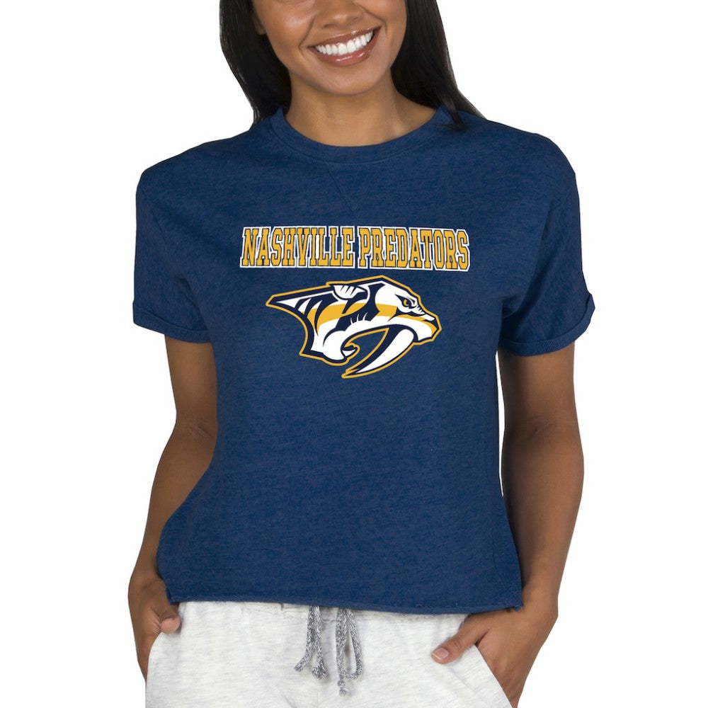 Nashville Predators Concepts Sport Women's Tri-Blend Mainstream Terry Short Sleeve Sweatshirt Top For Sale