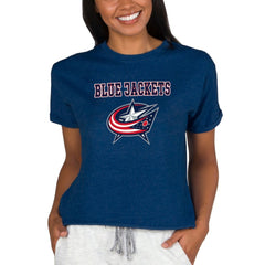 Columbus Blue Jackets Concepts Sport Women's Tri-Blend Mainstream Terry Short Sleeve Sweatshirt Top Sale
