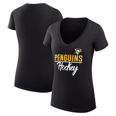Pittsburgh Penguins G-III 4Her by Carl Banks Women's Super-Slim Fit Lightweight Graphic V-Neck T-Shirt Discount