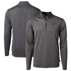 Carolina Panthers Cutter & Buck Virtue Eco Pique Micro Stripe Recycled Quarter-Zip Pullover Top
