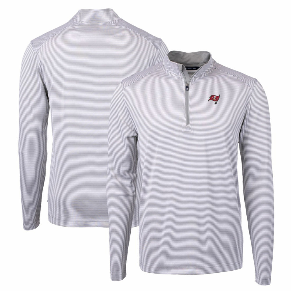 Tampa Bay Buccaneers Cutter & Buck Virtue Eco Pique Micro Stripe Recycled Quarter-Zip Pullover Top