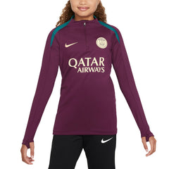 Paris Saint-Germain Youth 2024/25 Strike Drill Quarter-Zip Long Sleeve Performance Training Top Burgundy - Nike