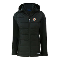 Miami Dolphins Cutter & Buck Women's Throwback Evoke Hybrid Eco Softshell Recycled Full-Zip Hoodie Jacket