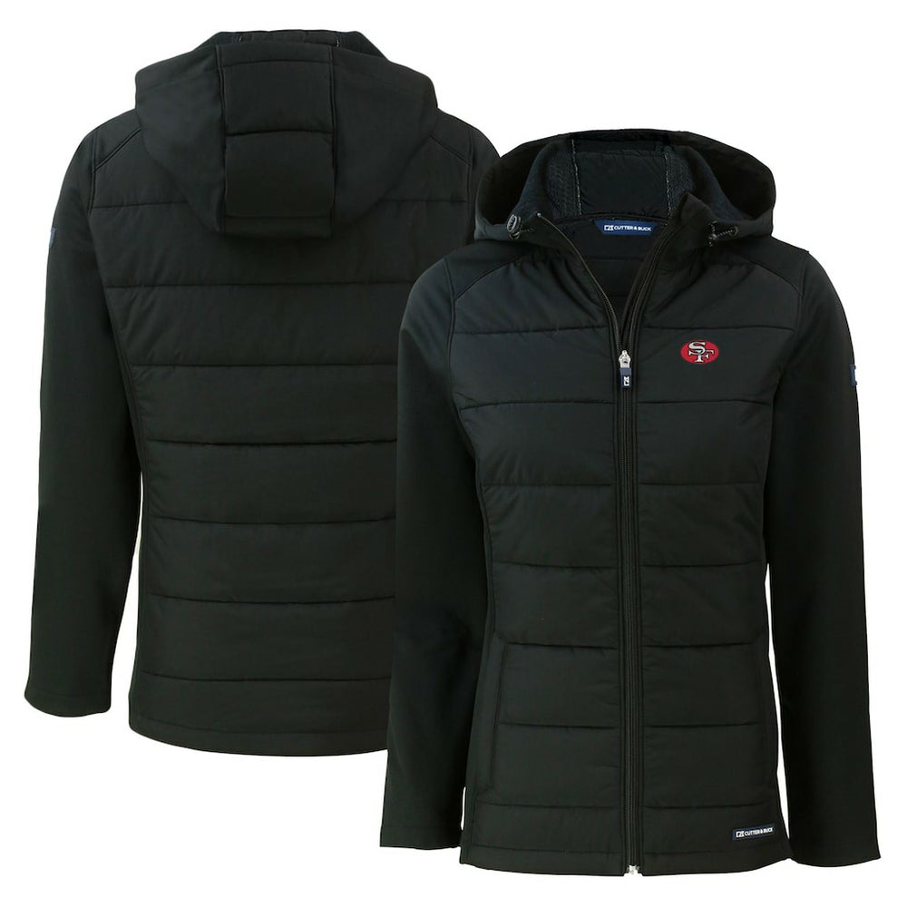 San Francisco 49ers Cutter & Buck Women's Throwback Evoke Hybrid Eco Softshell Recycled Full-Zip Hoodie Jacket