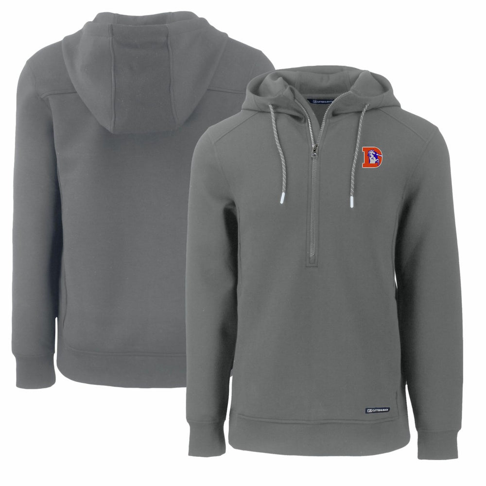 Denver Broncos Cutter & Buck Throwback Roam Eco Half-Zip Recycled Pullover Hoodie