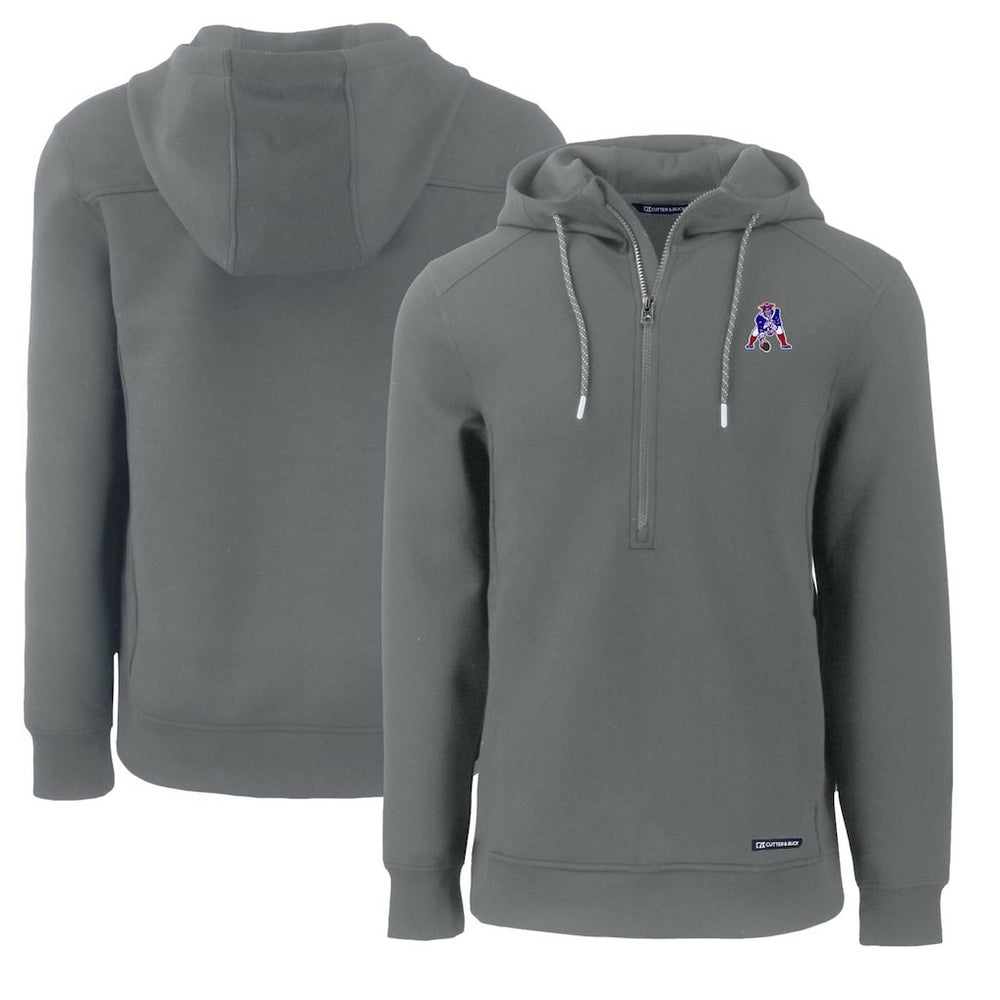 New England Patriots Cutter & Buck Throwback Roam Eco Half-Zip Recycled Pullover Hoodie
