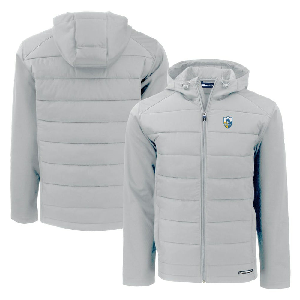 Los Angeles Chargers Cutter & Buck Throwback Evoke Hybrid Eco Softshell Recycled Full-Zip Hoodie Jacket
