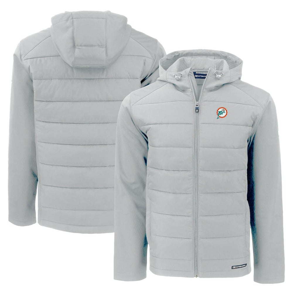Miami Dolphins Cutter & Buck Throwback Evoke Hybrid Eco Softshell Recycled Full-Zip Hoodie Jacket