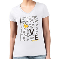 San Diego Padres G-III 4Her by Carl Banks Women's Super-Slim Fit Lightweight Love Graphic Team V-Neck T-Shirt | MLB Outlet