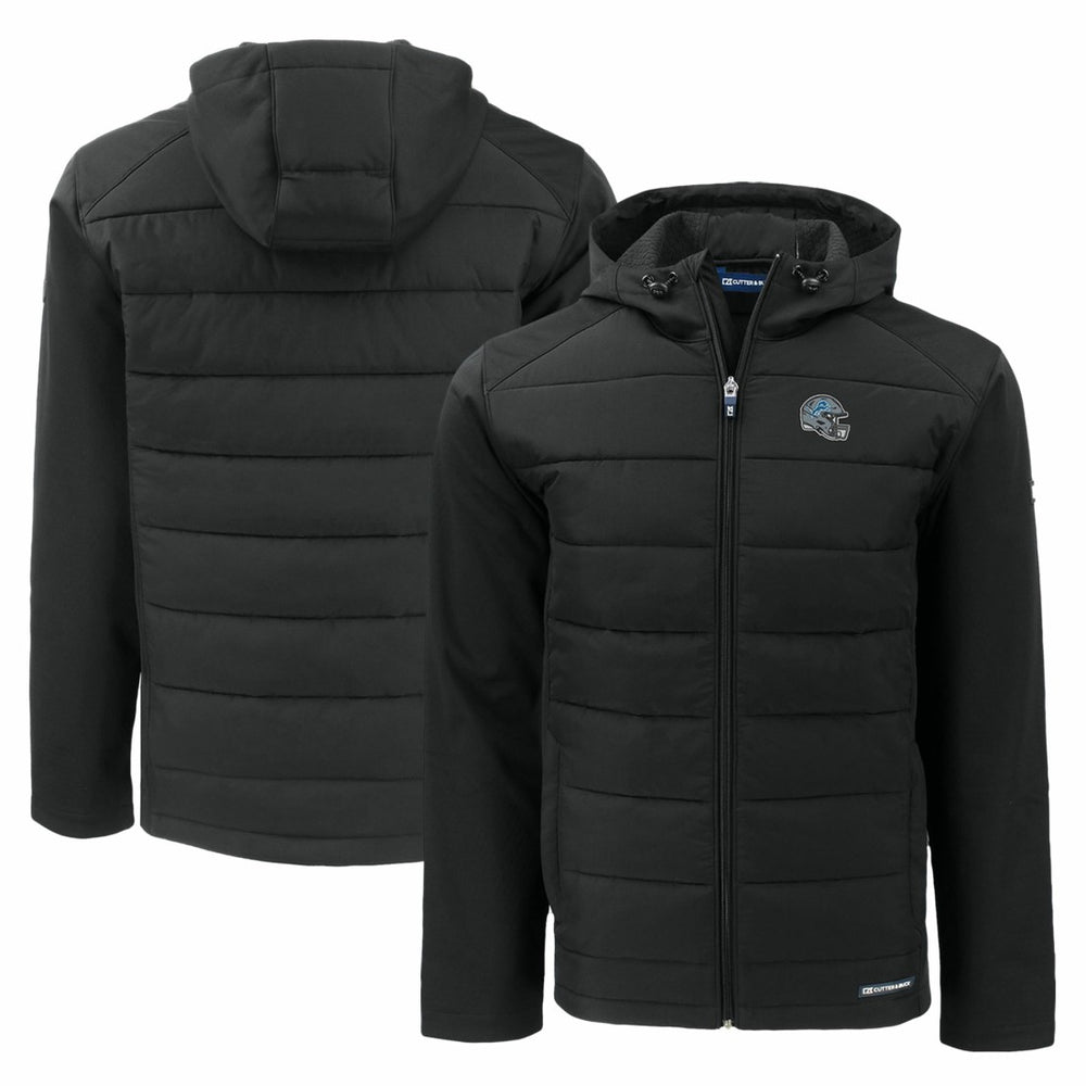 Detroit Lions Cutter & Buck Helmet Evoke Hybrid Eco Softshell Recycled Full-Zip Hoodie Jacket